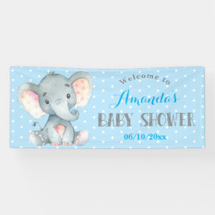 Boy Elephant Baby Shower Blue and Gray Banner