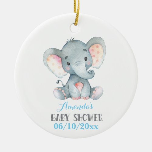 Boy Elephant Baby Shower Blue and Gray Ceramic Ornament