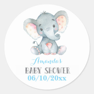 Boy Elephant Baby Shower Blue and Gray Classic Round Sticker