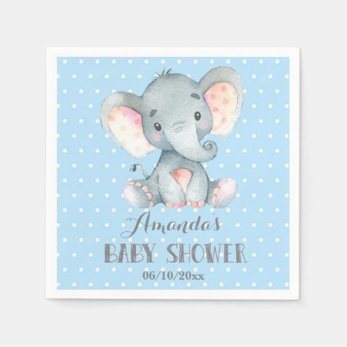 Boy Elephant Baby Shower Blue and Gray Napkins