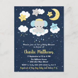 Boy Elephant Baby Shower Blue and Navy Postcard