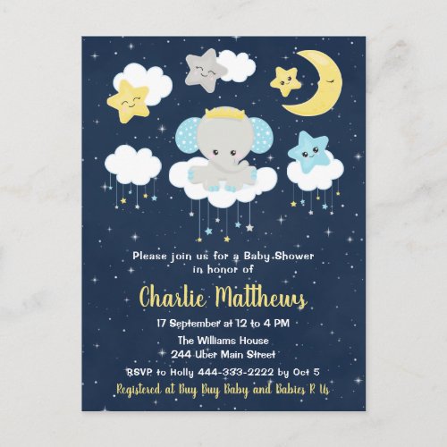 Boy Elephant Baby Shower Blue and Navy Postcard