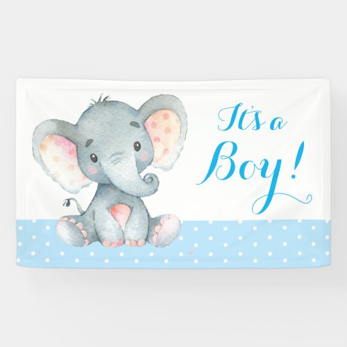 Boy Elephant Baby Shower Blue Banner