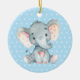 Boy Elephant Baby Shower Blue Ceramic Ornament