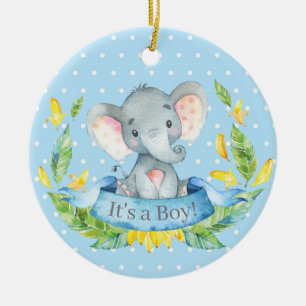 Boy Elephant Baby Shower Blue Ceramic Ornament