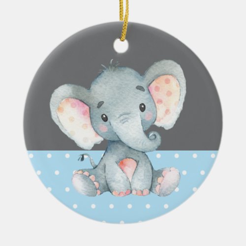 Boy Elephant Baby Shower Blue Ceramic Ornament