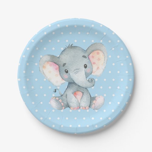 Boy Elephant Baby Shower Blue Paper Plate