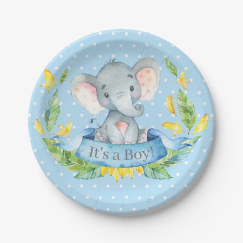 Boy Elephant Baby Shower Blue Paper Plates