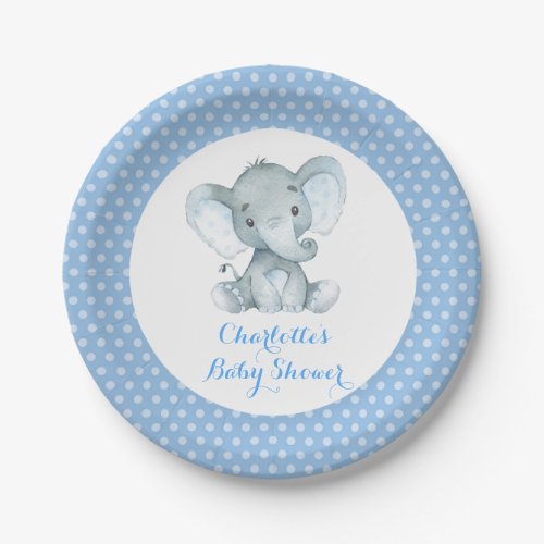 Boy Elephant Baby Shower Blue Party 7 Plate