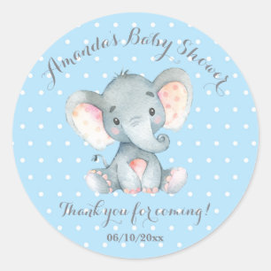 Boy Elephant Baby Shower Blue Thank You Favor Classic Round Sticker