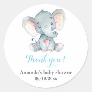 Boy Elephant Baby Shower Blue Thank You Favor Classic Round Sticker