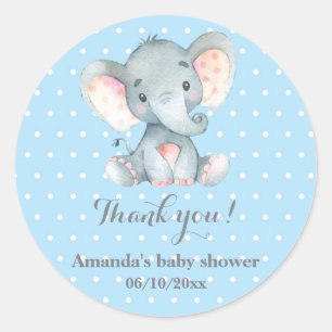 Boy Elephant Baby Shower Blue Thank You Favor Classic Round Sticker