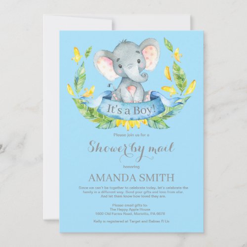 Boy Elephant Baby Shower by Mail Invitation