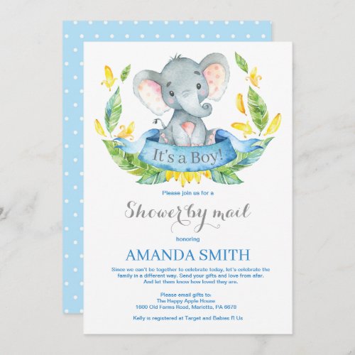 Boy Elephant Baby Shower by Mail Invitation