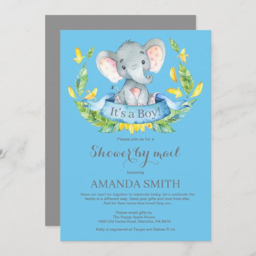 Boy Elephant Baby Shower by Mail Invitation