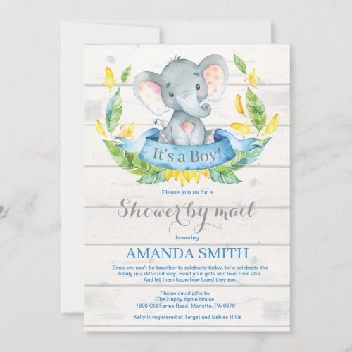 Boy Elephant Baby Shower by Mail Invitation