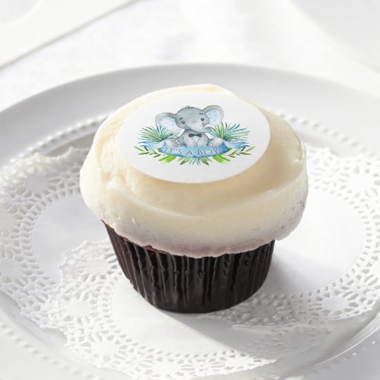 Boy Elephant Baby Shower Cupcake Topper Frosting Edible Frosting