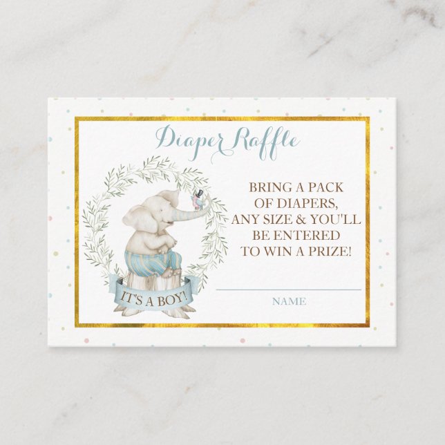 Boy Elephant Baby Shower Diaper Raffle Enclosure Card (Front)