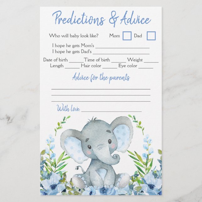 Boy Elephant Baby Shower Double Game Flyer (Front)