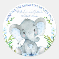 Boy Elephant Baby Shower Favor Stickers