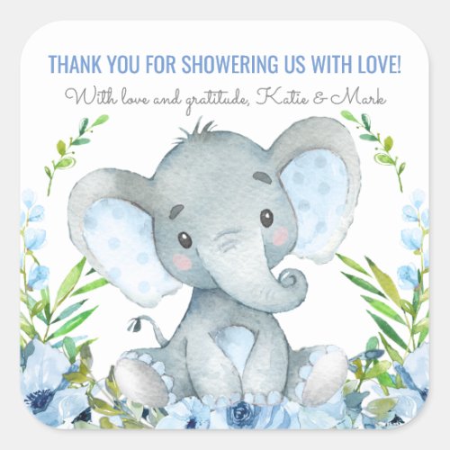 Boy Elephant Baby Shower Favor Stickers