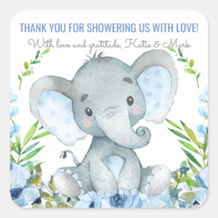Boy Elephant Baby Shower Favor Stickers
