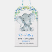 Boy Elephant Baby Shower Floral Favor Gift Tag