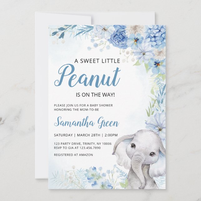 Boy Elephant Baby Shower Invitation (Front)