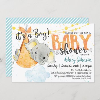 Boy Elephant Baby Shower Invitation by Card_Stop at Zazzle