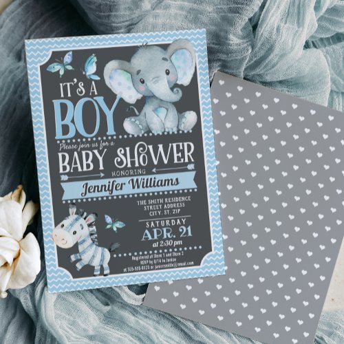 Boy Elephant Baby Shower Invitation