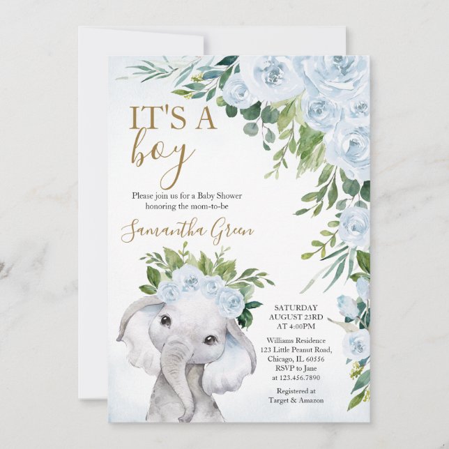  Boy Elephant Baby Shower Invitation (Front)