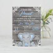 Boy Elephant Baby Shower Invitation blue Rustic (Standing Front)