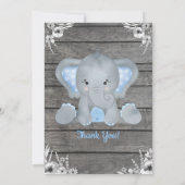 Boy Elephant Baby Shower Invitation blue Rustic (Back)
