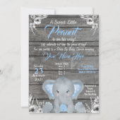 Boy Elephant Baby Shower Invitation blue Rustic (Front)