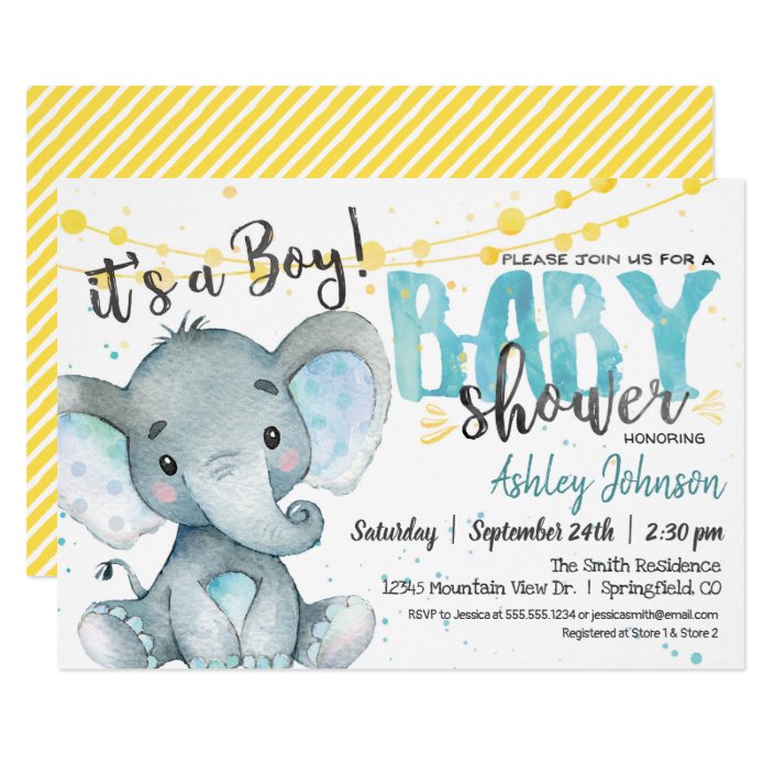 blue elephant baby shower invitations