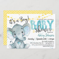 Boy Elephant Baby Shower invitation Blue & yellow