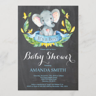 Boy Elephant Baby Shower Invitation Chalkboard