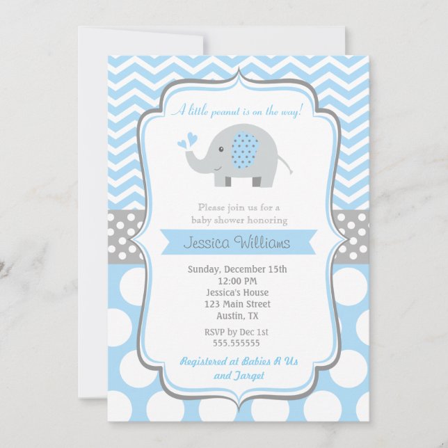 Boy Elephant Baby Shower Invitations (Front)