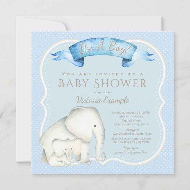 Boy Elephant Baby Shower Invitations (Front)