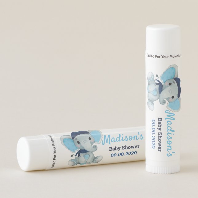 Boy  Elephant Baby shower lip balm winter giveaway (Front)