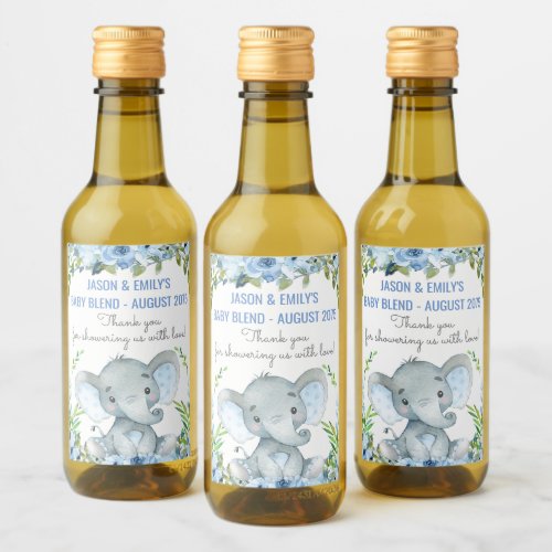 Boy Elephant Baby Shower Mini Wine Bottle Labels