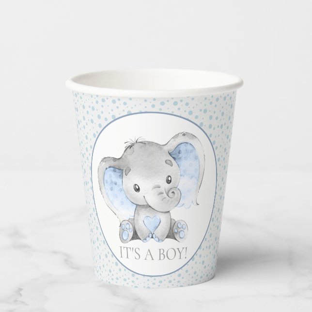 Boy Elephant Baby Shower Paper Cups (Front)