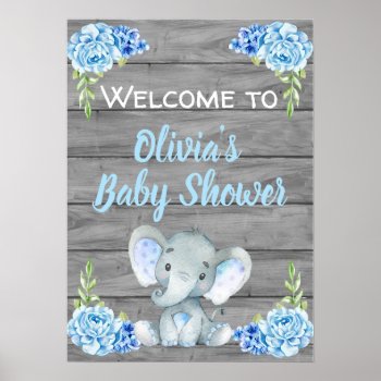 Boy Elephant Baby Shower Poster by AnnounceIt at Zazzle