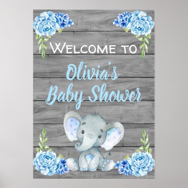 Boy Elephant Baby Shower Poster (Front)