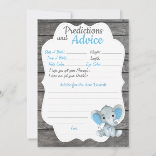 Boy Elephant Baby Shower Prediction Advice card