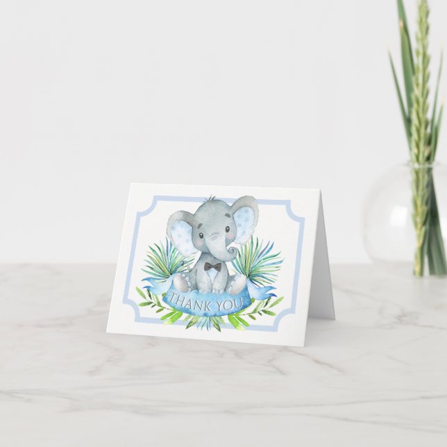 Boy Elephant Baby Shower Thank You Cards (Front)