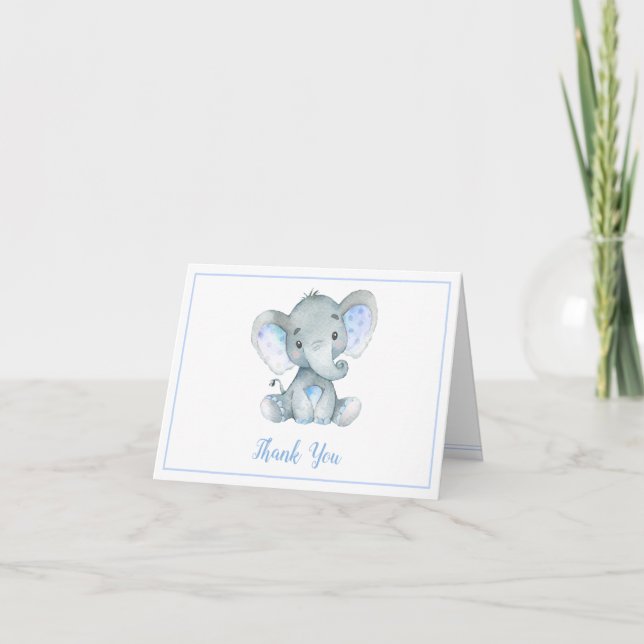 Boy Elephant Baby Shower Thank You Cards (Front)