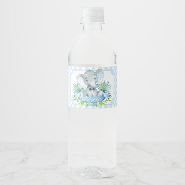 Birthday Water bottle labels self stick 100 Baby Boy Elephant Baby Shower 