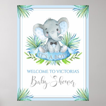 Boy Elephant Baby Shower Welcome Signs