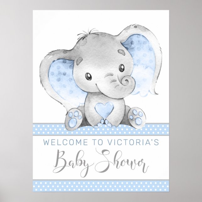 Boy Elephant Baby Shower Welcome Signs (Front)
